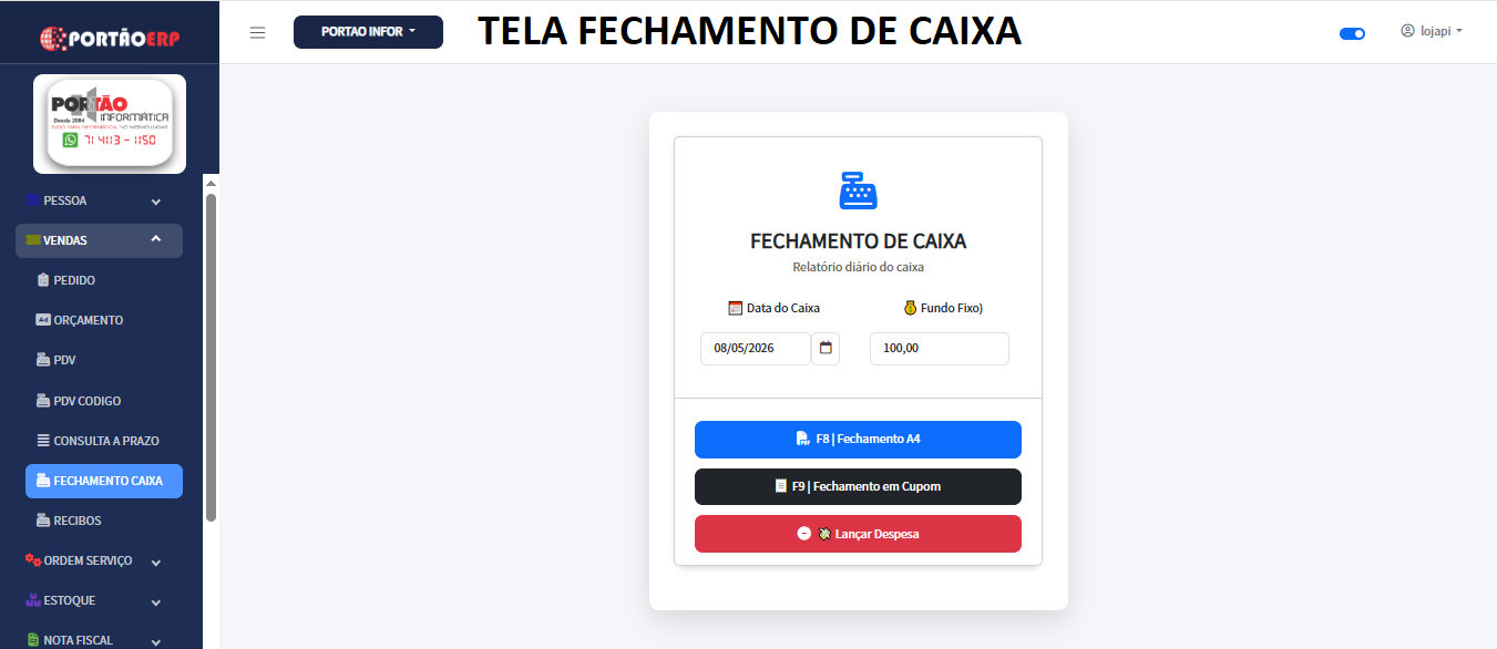 Fechamento de caixa